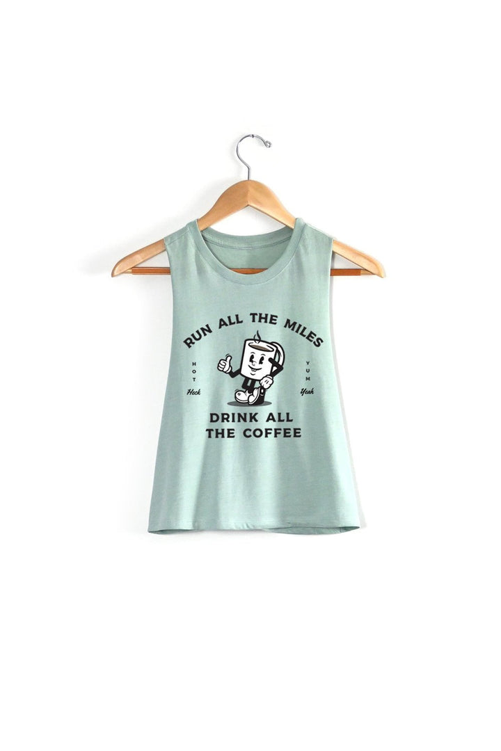 Sarah Marie Design Studio Crop Top Small / Mint Run All The Miles, Drink All The Coffee Racerback Crop Top