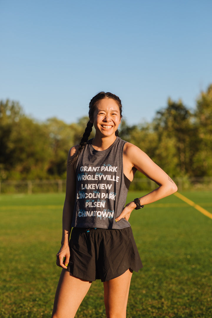 Chicago Neighborhoods Racerback Crop Tank - Marathon Running Apparel