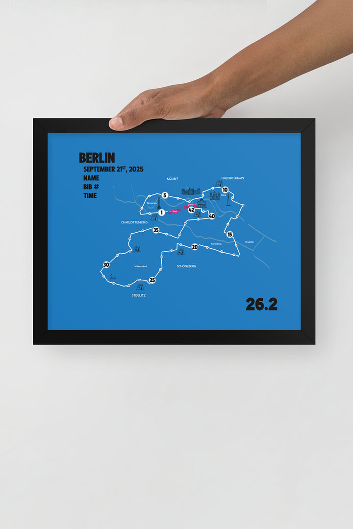 BERLIN MAP PRINT - PERSONALIZED MARATHON MAP WITH YEAR, FINISHER TIME, BIB NUMBER - MARATHON MAP - Sarah Marie Running Co.