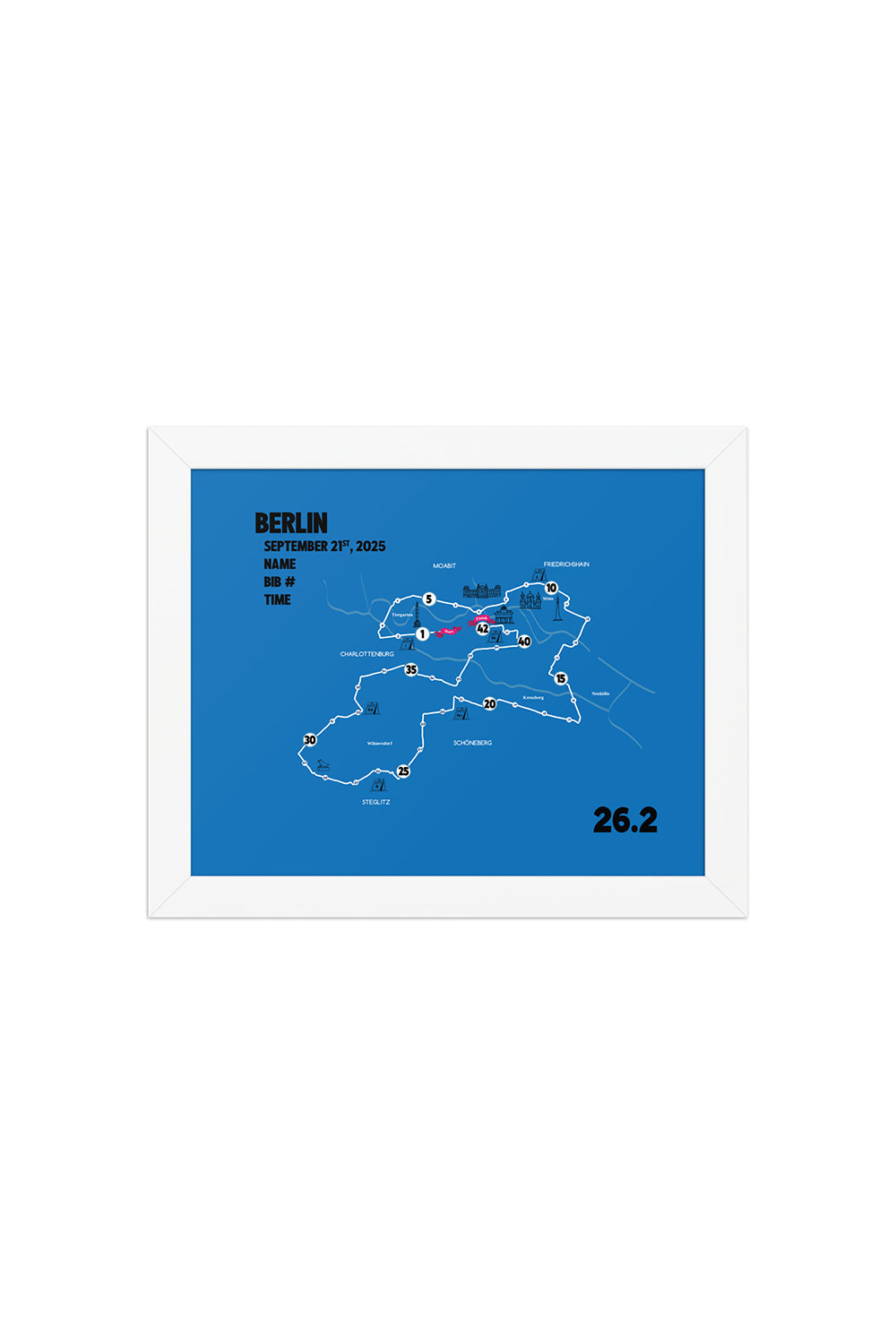 BERLIN MAP PRINT - PERSONALIZED MARATHON MAP WITH YEAR, FINISHER TIME, BIB NUMBER - MARATHON MAP - Sarah Marie Running Co.