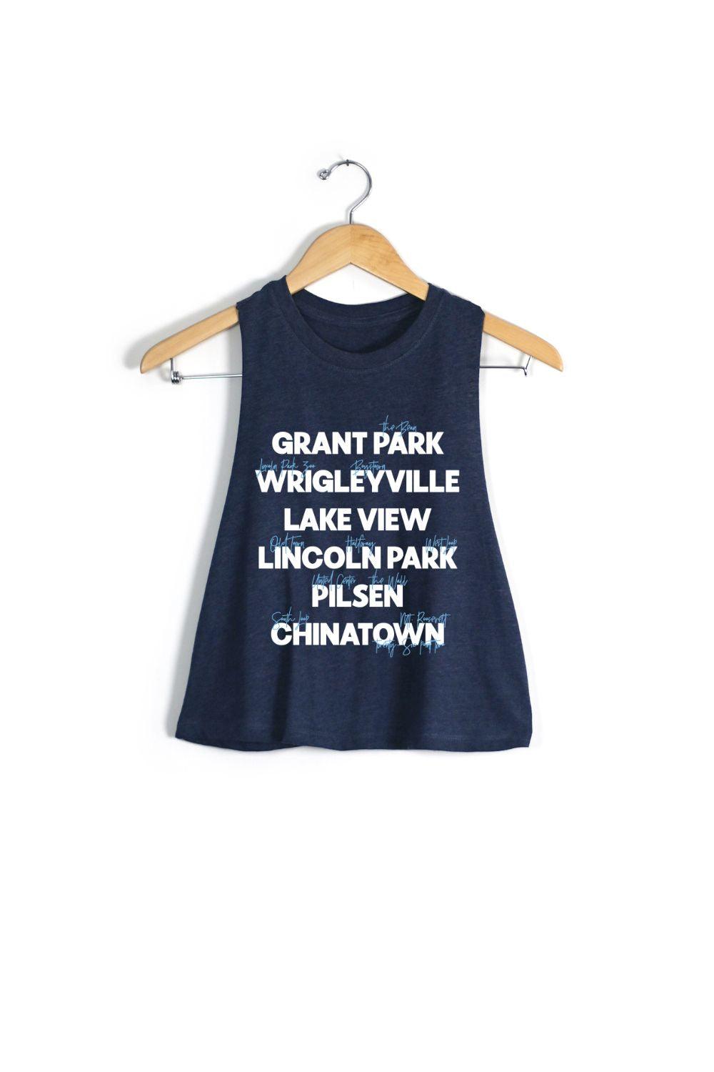 Chicago Neighborhoods Racerback Crop Tank - Marathon Running Apparel