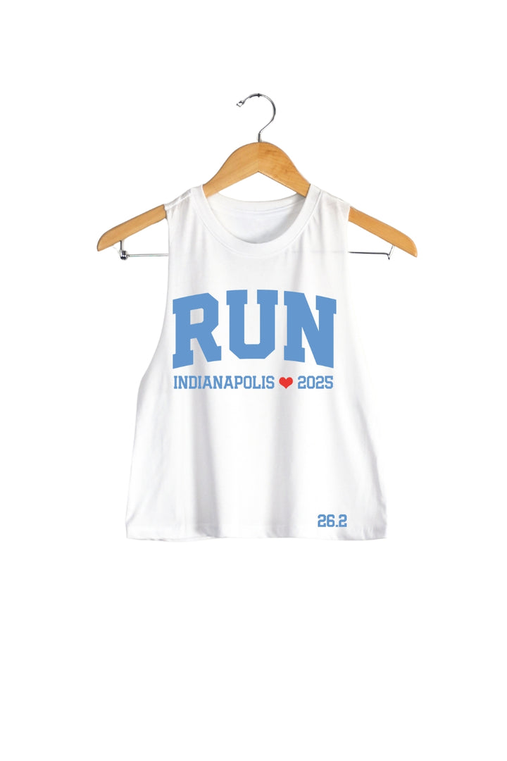 RUN Indianapolis 2025 Racerback Crop Tank - Sarah Marie Running Co.