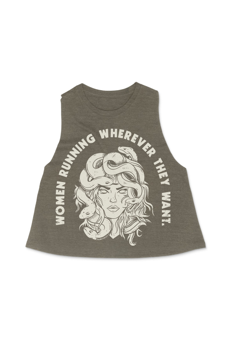 Women Running Wherever They Want Racerback Crop Top