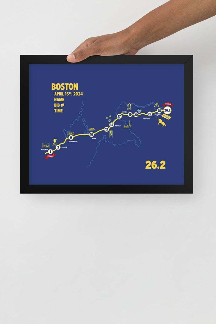 BOSTON MAP PRINT - PERSONALIZED MARATHON MAP WITH YEAR, FINISHER TIME, BIB NUMBER - MARATHON MAP