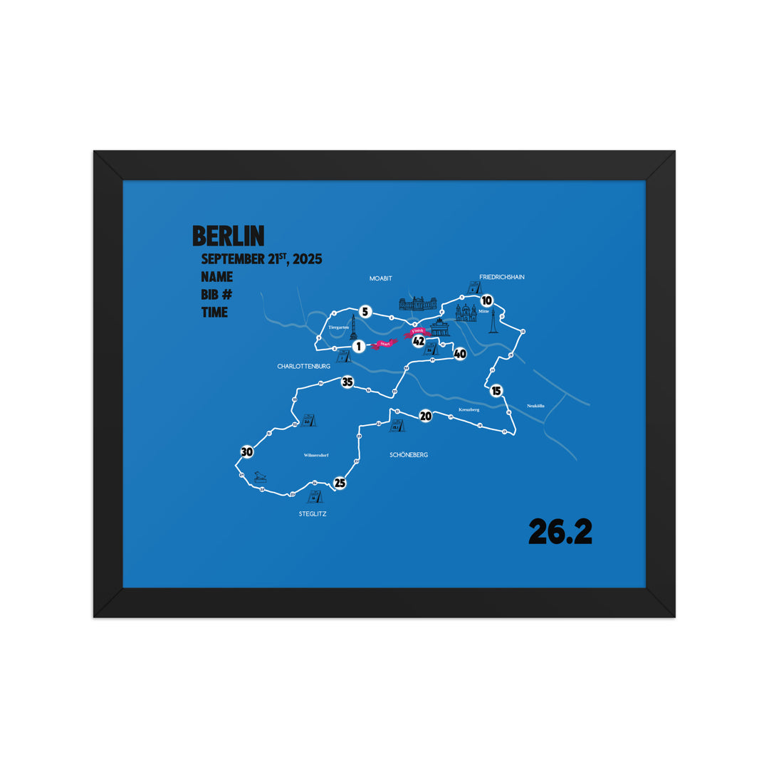 BERLIN MAP PRINT - PERSONALIZED MARATHON MAP WITH YEAR, FINISHER TIME, BIB NUMBER - MARATHON MAP - Sarah Marie Running Co.