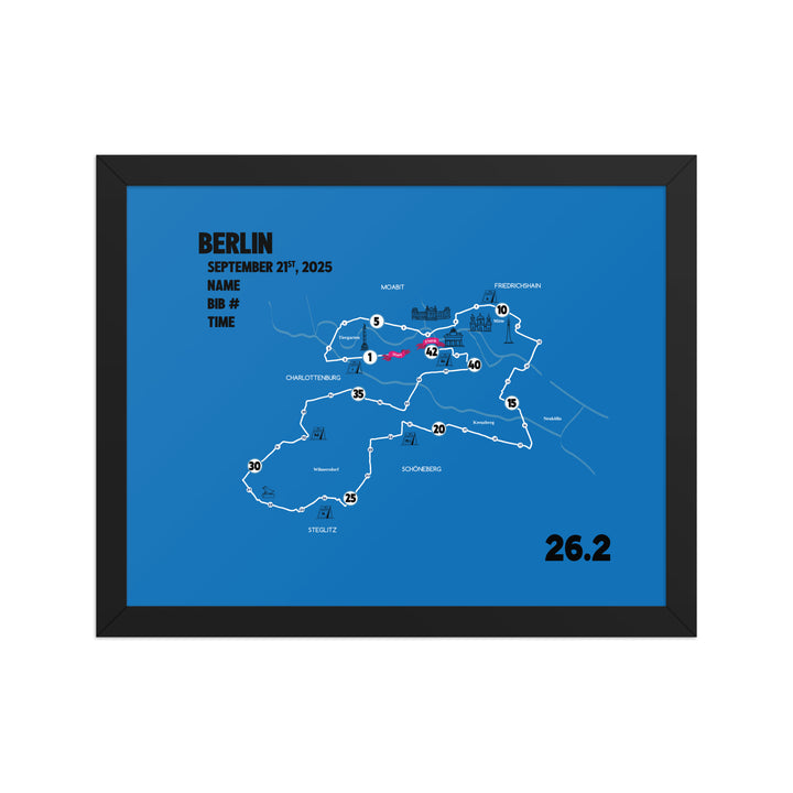 BERLIN MAP PRINT - PERSONALIZED MARATHON MAP WITH YEAR, FINISHER TIME, BIB NUMBER - MARATHON MAP - Sarah Marie Running Co.
