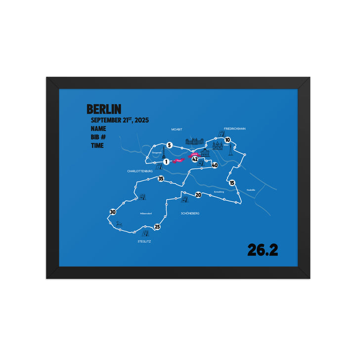 BERLIN MAP PRINT - PERSONALIZED MARATHON MAP WITH YEAR, FINISHER TIME, BIB NUMBER - MARATHON MAP - Sarah Marie Running Co.