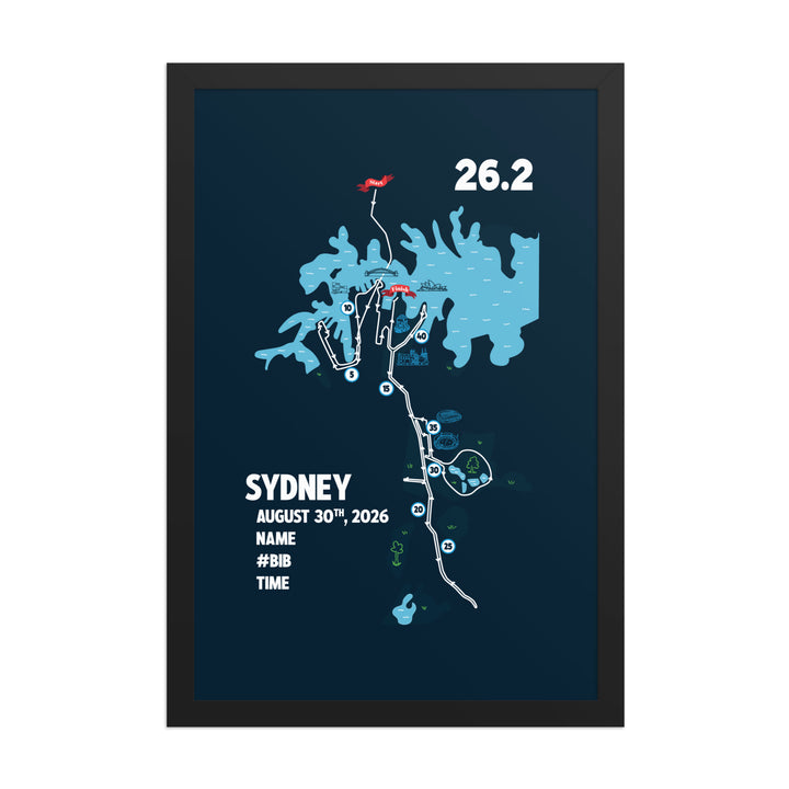 Personalized Sydney marathon race map poster with custom runner details
