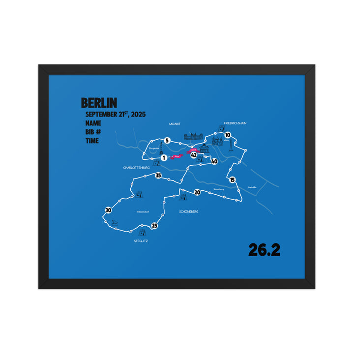 BERLIN MAP PRINT - PERSONALIZED MARATHON MAP WITH YEAR, FINISHER TIME, BIB NUMBER - MARATHON MAP - Sarah Marie Running Co.