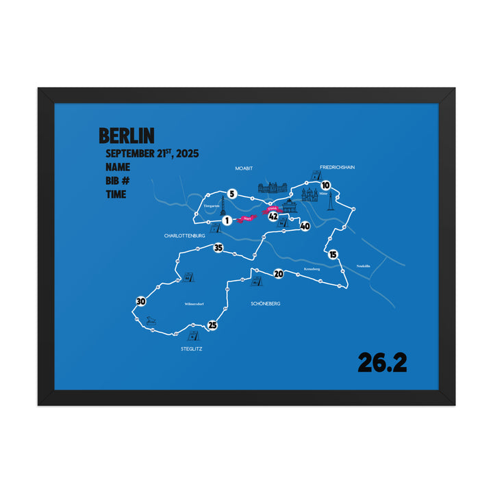 BERLIN MAP PRINT - PERSONALIZED MARATHON MAP WITH YEAR, FINISHER TIME, BIB NUMBER - MARATHON MAP - Sarah Marie Running Co.