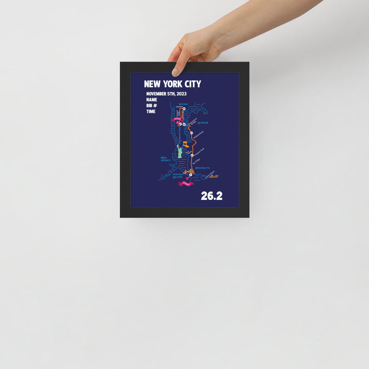 New York City Map Print - Personalized Marathon Map with Year, Finisher Time, Bib Number - Marathon Map