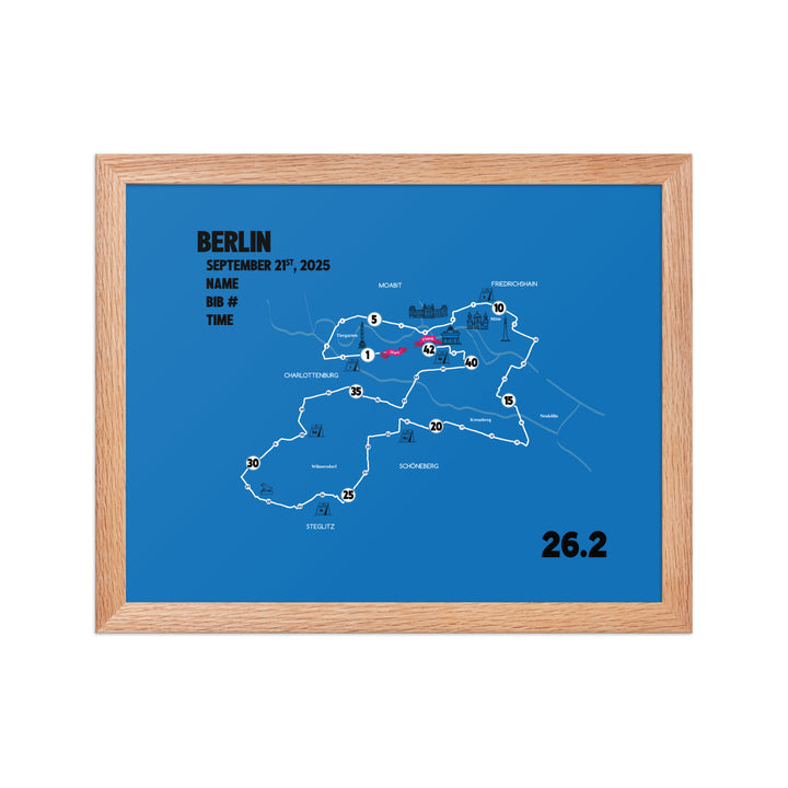 BERLIN MAP PRINT - PERSONALIZED MARATHON MAP WITH YEAR, FINISHER TIME, BIB NUMBER - MARATHON MAP - Sarah Marie Running Co.