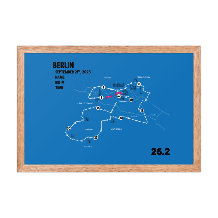 BERLIN MAP PRINT - PERSONALIZED MARATHON MAP WITH YEAR, FINISHER TIME, BIB NUMBER - MARATHON MAP - Sarah Marie Running Co.