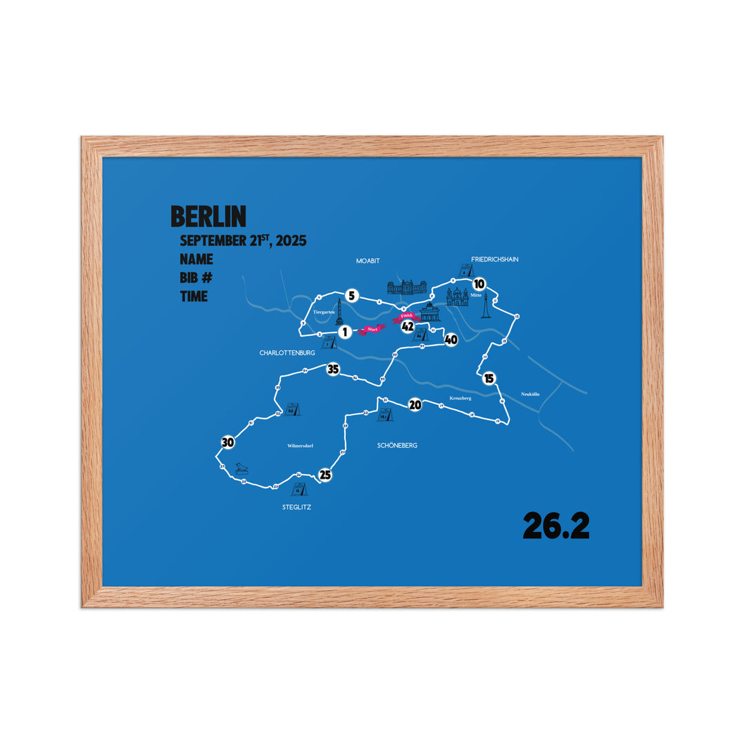 BERLIN MAP PRINT - PERSONALIZED MARATHON MAP WITH YEAR, FINISHER TIME, BIB NUMBER - MARATHON MAP - Sarah Marie Running Co.