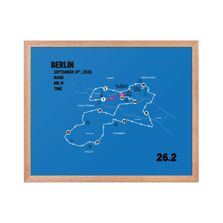 BERLIN MAP PRINT - PERSONALIZED MARATHON MAP WITH YEAR, FINISHER TIME, BIB NUMBER - MARATHON MAP - Sarah Marie Running Co.