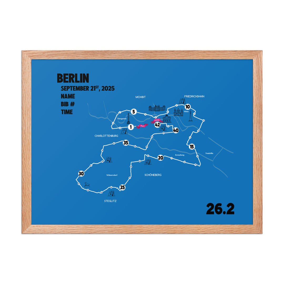 BERLIN MAP PRINT - PERSONALIZED MARATHON MAP WITH YEAR, FINISHER TIME, BIB NUMBER - MARATHON MAP - Sarah Marie Running Co.