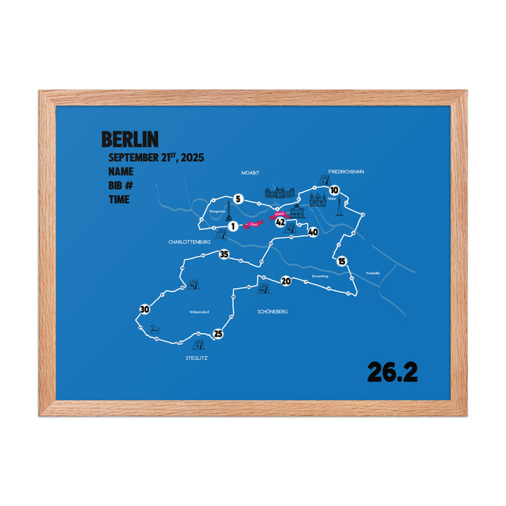 BERLIN MAP PRINT - PERSONALIZED MARATHON MAP WITH YEAR, FINISHER TIME, BIB NUMBER - MARATHON MAP - Sarah Marie Running Co.