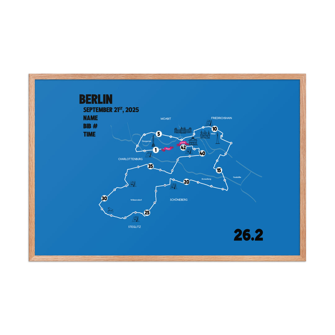 BERLIN MAP PRINT - PERSONALIZED MARATHON MAP WITH YEAR, FINISHER TIME, BIB NUMBER - MARATHON MAP - Sarah Marie Running Co.
