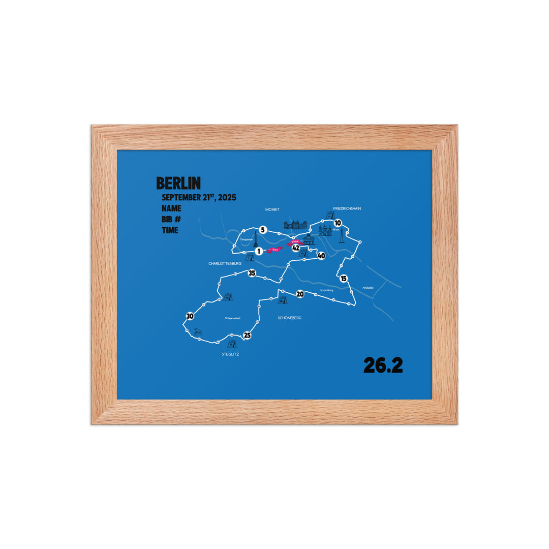 BERLIN MAP PRINT - PERSONALIZED MARATHON MAP WITH YEAR, FINISHER TIME, BIB NUMBER - MARATHON MAP - Sarah Marie Running Co.