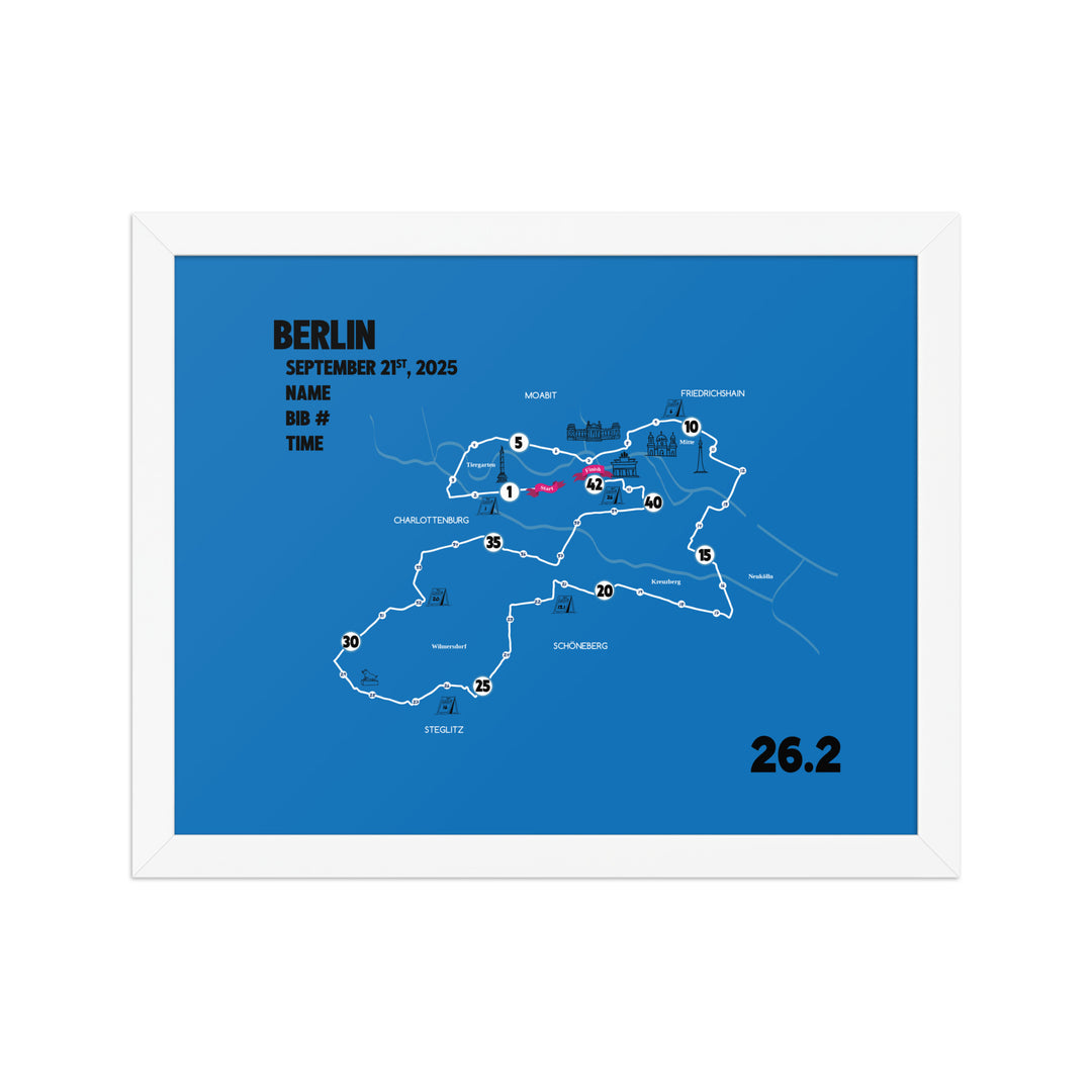 BERLIN MAP PRINT - PERSONALIZED MARATHON MAP WITH YEAR, FINISHER TIME, BIB NUMBER - MARATHON MAP - Sarah Marie Running Co.