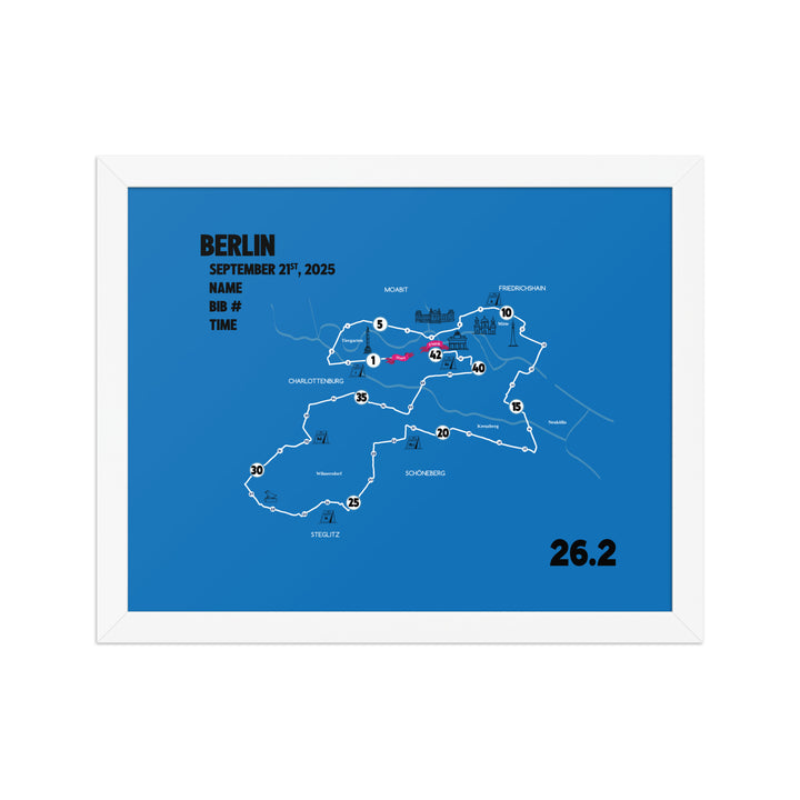 BERLIN MAP PRINT - PERSONALIZED MARATHON MAP WITH YEAR, FINISHER TIME, BIB NUMBER - MARATHON MAP - Sarah Marie Running Co.