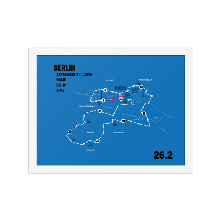 BERLIN MAP PRINT - PERSONALIZED MARATHON MAP WITH YEAR, FINISHER TIME, BIB NUMBER - MARATHON MAP - Sarah Marie Running Co.