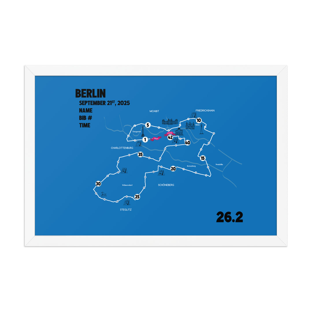 BERLIN MAP PRINT - PERSONALIZED MARATHON MAP WITH YEAR, FINISHER TIME, BIB NUMBER - MARATHON MAP - Sarah Marie Running Co.