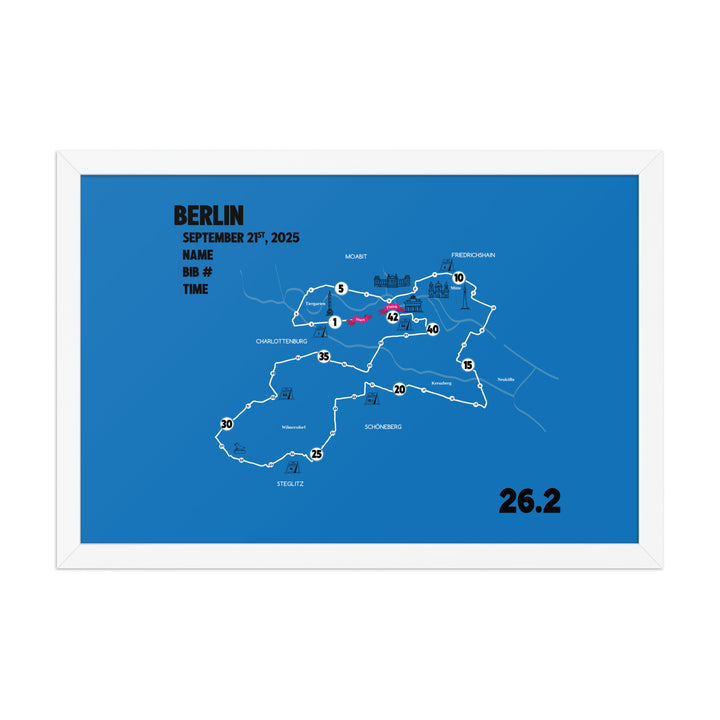 BERLIN MAP PRINT - PERSONALIZED MARATHON MAP WITH YEAR, FINISHER TIME, BIB NUMBER - MARATHON MAP - Sarah Marie Running Co.