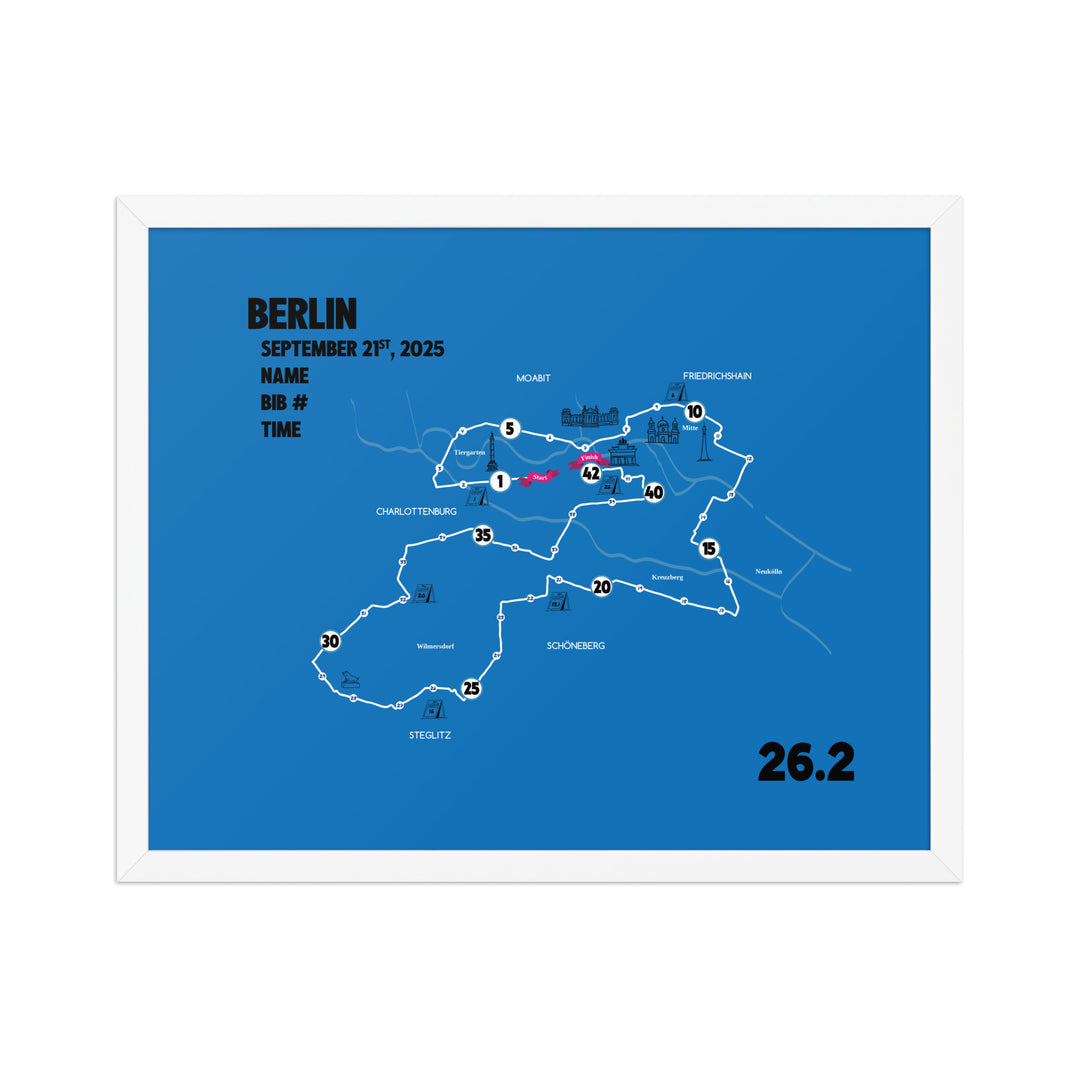 BERLIN MAP PRINT - PERSONALIZED MARATHON MAP WITH YEAR, FINISHER TIME, BIB NUMBER - MARATHON MAP - Sarah Marie Running Co.