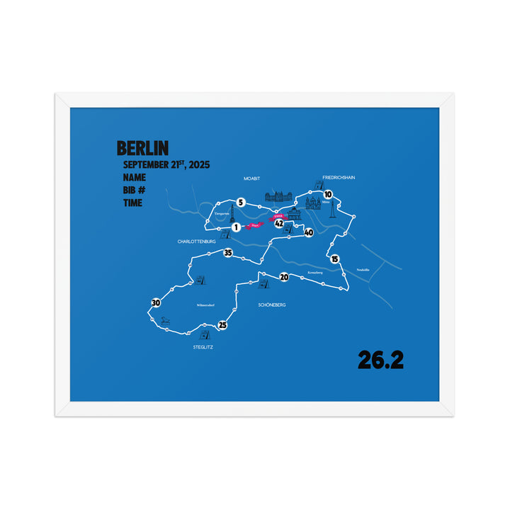 BERLIN MAP PRINT - PERSONALIZED MARATHON MAP WITH YEAR, FINISHER TIME, BIB NUMBER - MARATHON MAP - Sarah Marie Running Co.