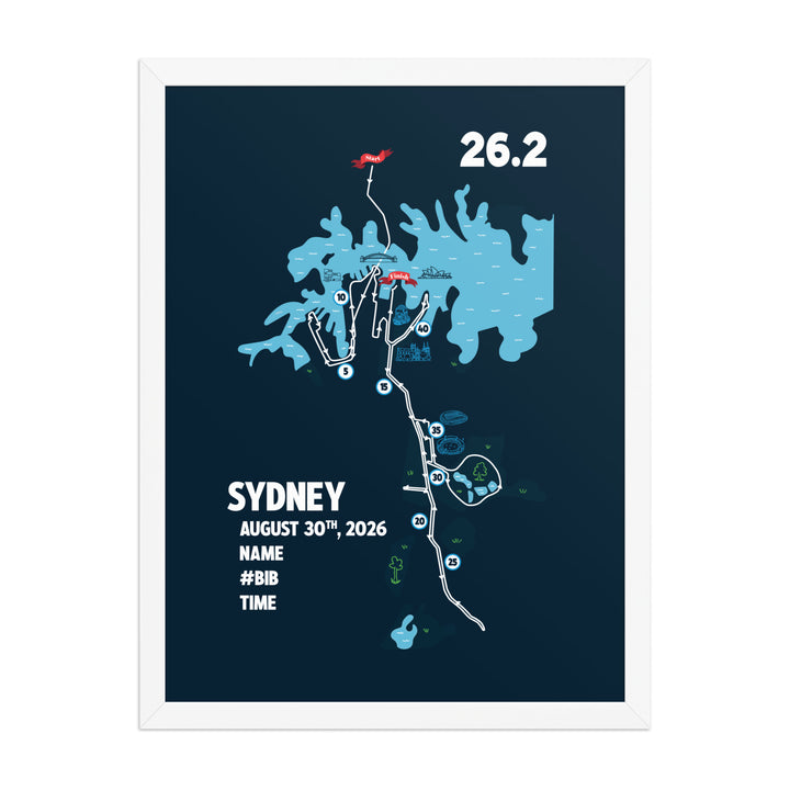 Sydney marathon race poster personalized for marathon runners gift and finishers