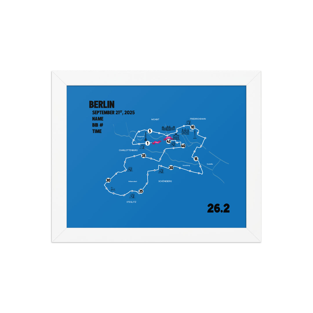 BERLIN MAP PRINT - PERSONALIZED MARATHON MAP WITH YEAR, FINISHER TIME, BIB NUMBER - MARATHON MAP - Sarah Marie Running Co.