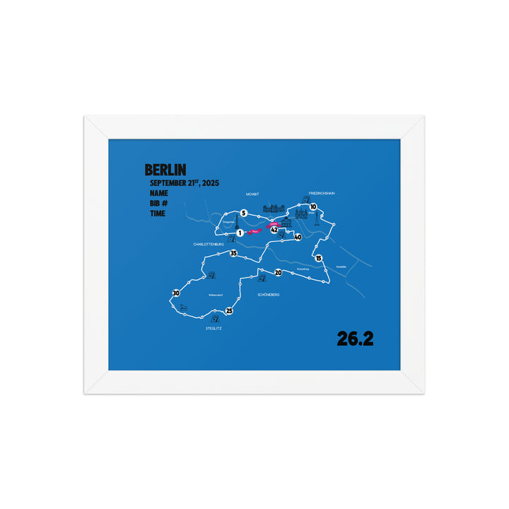 BERLIN MAP PRINT - PERSONALIZED MARATHON MAP WITH YEAR, FINISHER TIME, BIB NUMBER - MARATHON MAP - Sarah Marie Running Co.