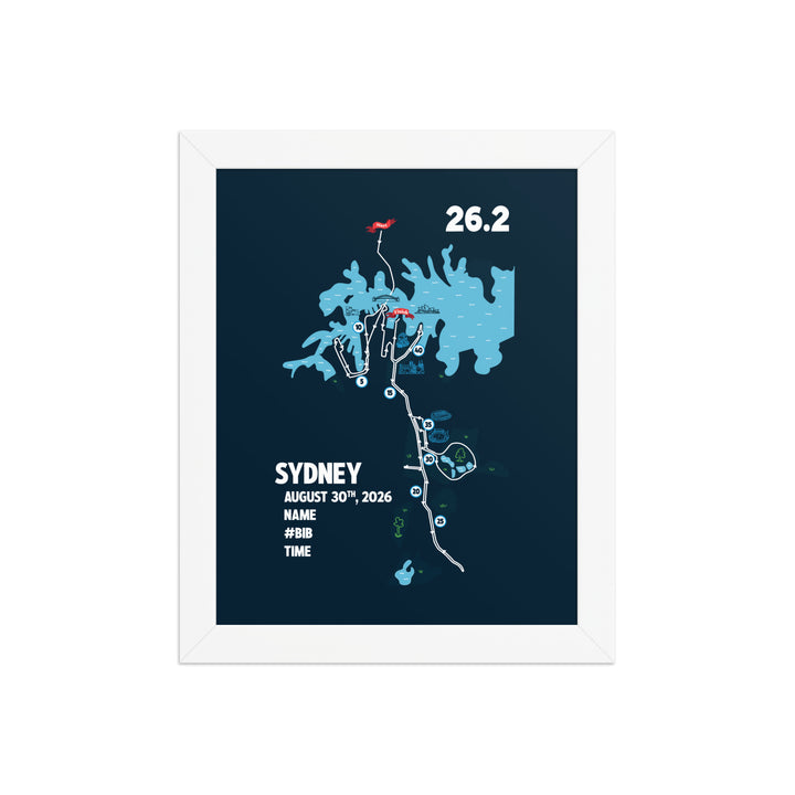 Custom Sydney race map poster and marathon finisher gift