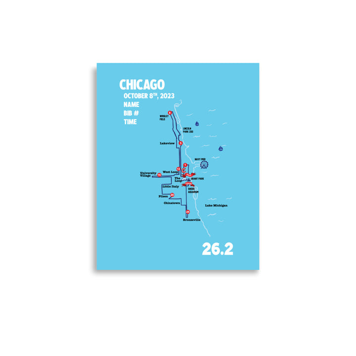 Custom Chicago Map - 26.2 Marathon Map