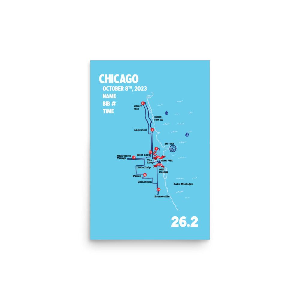 Chicago Map Print Personalized Marathon Map with Year, Finisher