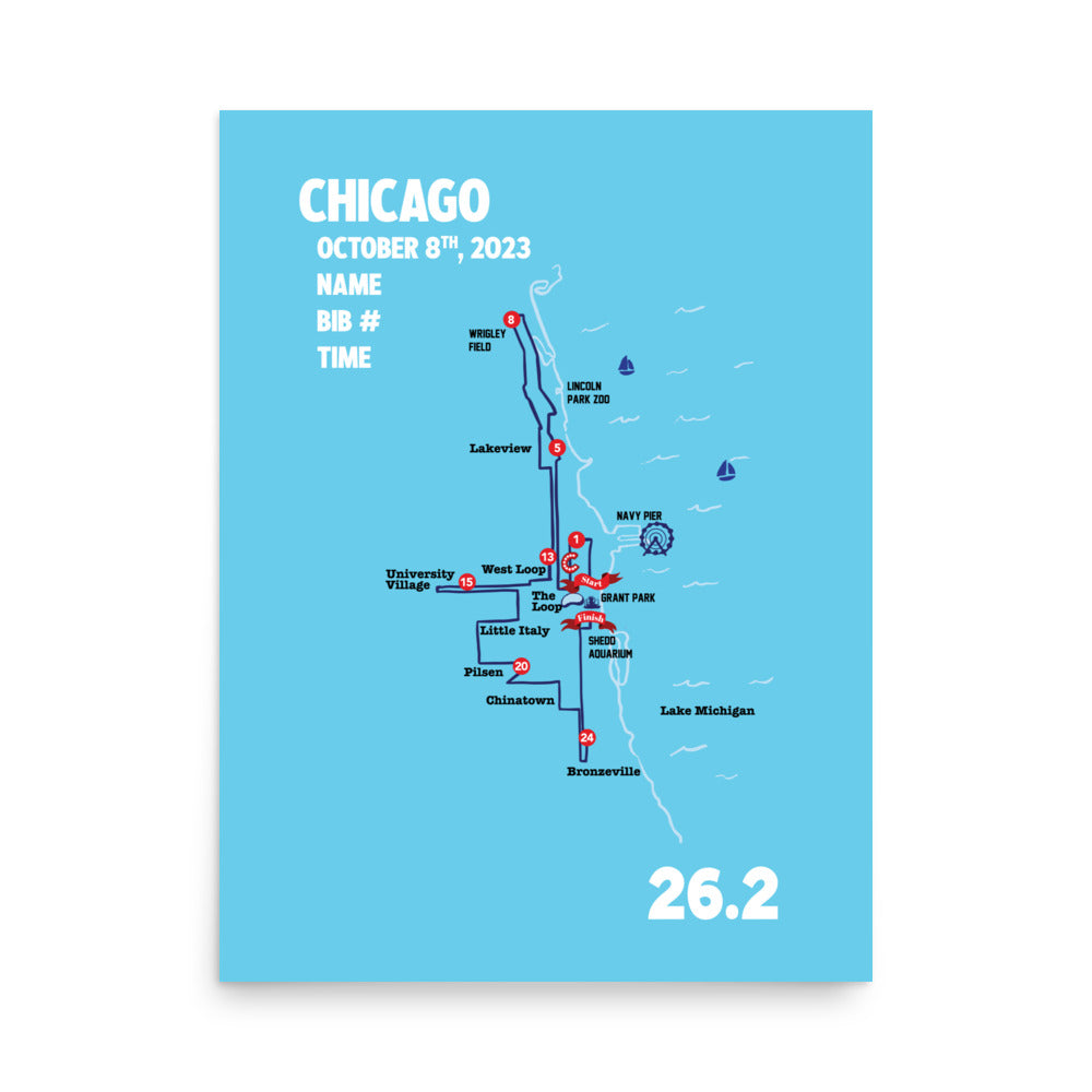 Customazable Chicago Marathon Map - Custom Chicago Map