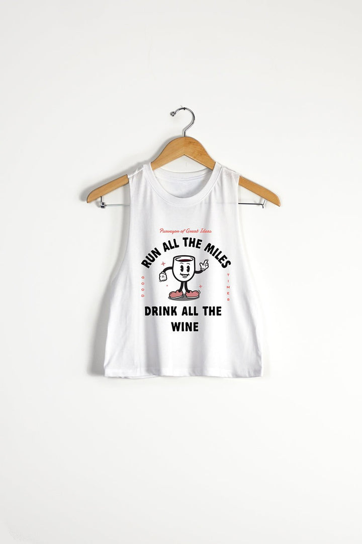 Sarah Marie Design Studio Crop Top Small / White Run All The Miles, Drink All The Wine Racerback Crop Top
