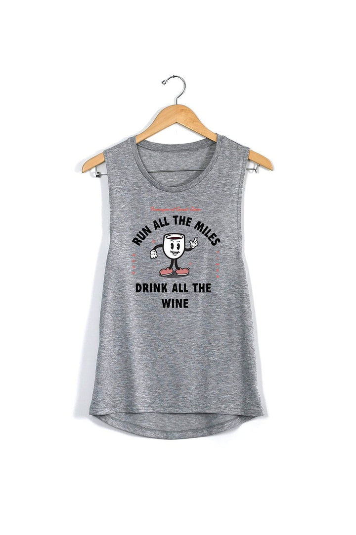 Sarah Marie Design Studio Small / Grey Run All The Miles, Drink All The Wine Muscle Tank