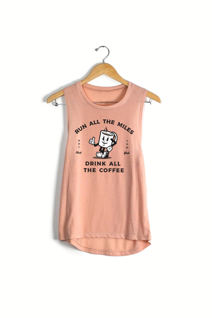 Sarah Marie Design Studio Small / Peach Run All The Miles, Drink All The Coffee Muscle Tank