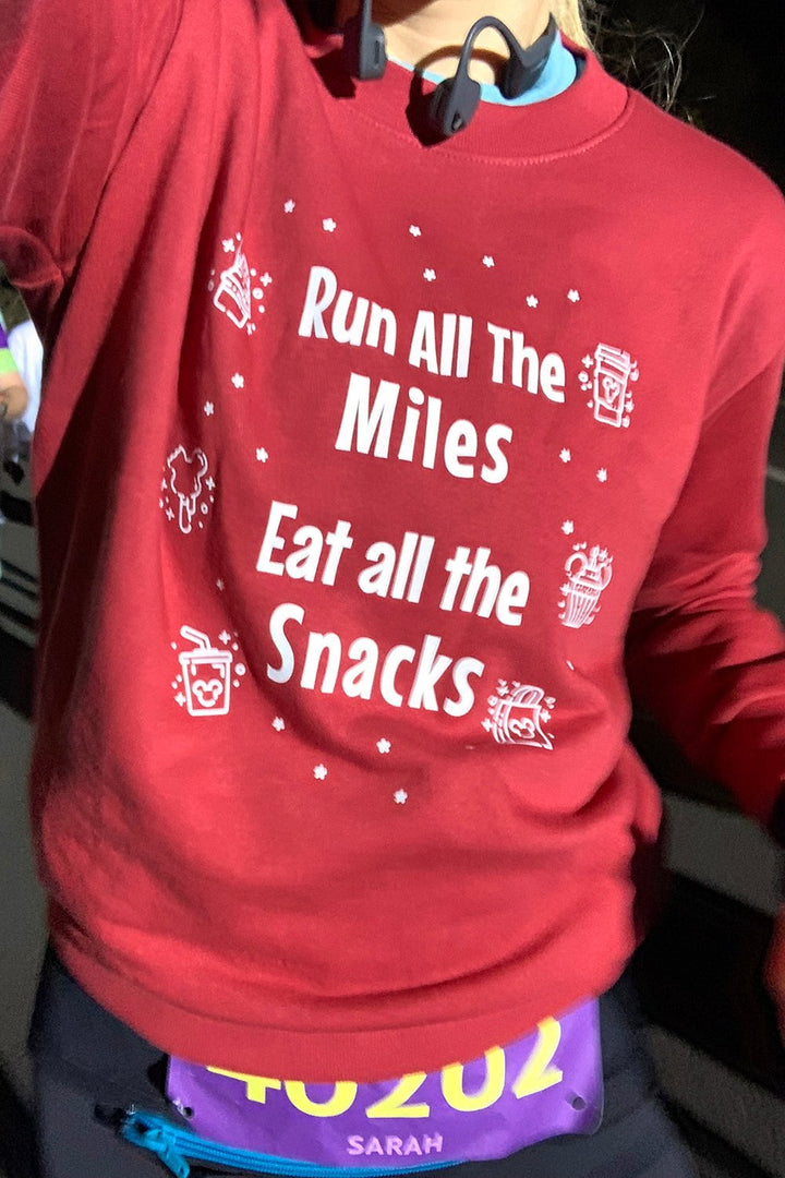 Sarah Marie Design Studio Sweatshirt Run All The Miles, Eat All The Snacks Disney Inspired Sweatshirt