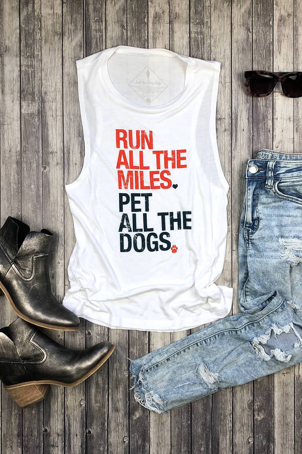 Sarah Marie Design Studio Women's Tank Small / Blue/Red Run All The Miles, Pet All The Dogs Women's Muscle Tank