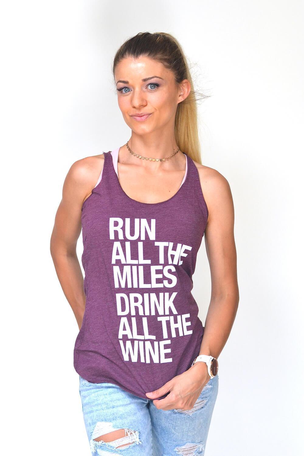 Sarah Marie Design Studio Women's Tank Small / Maroon Run All The Miles, Drink All The Wine - Racerback